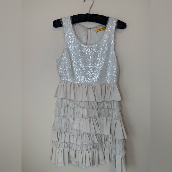 Alice & Olivia white sequin dress w/ ruffle skirt - Picture 1 of 11